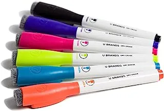 U Brands Magnetic Dry Erase Markers with Erasers Medium Point Pack of 6