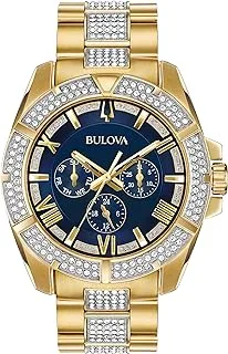 Bulova Men's Crystals Phantom Gold Tone Stainless Steel 6-Hand Multi-Function Quartz Watch Style: 98C128, Blue, Crystal Octava Multi-Function Gold-Tone Stainless Steel Bracelet Crystal