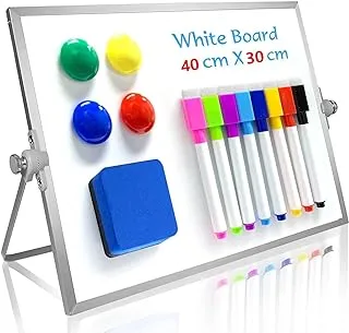 COOLBABY Dry Erase Small Whiteboard 40 * 30CM 8Markers, 4 Magnets, Eraser. Portable Double Sided Magnetic Desktop Whiteboard Easy to Carry Easel Whiteboard for Office, School, Home, Kitchen.