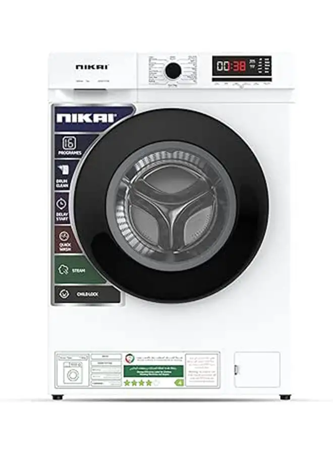 NIKAI 7KG 16 Programs Front Load Washer, Steam Wash, 1000 RPM, 4 Star Energy Saving Fully Automatic Washing Machine, Digital LCD Display, Child Lock, Best For Home And Small Family 7 kg 137 kW NWM701FN9 White