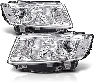 M-AUTO Projector Headlights Assembly w/Halogen Bulbs Compatible with 2014 2015 2016 Jeep Grand Cherokee Pre Facelift, OE Style Headlamps w/Chrome Housing Clear Lens Clear Corner