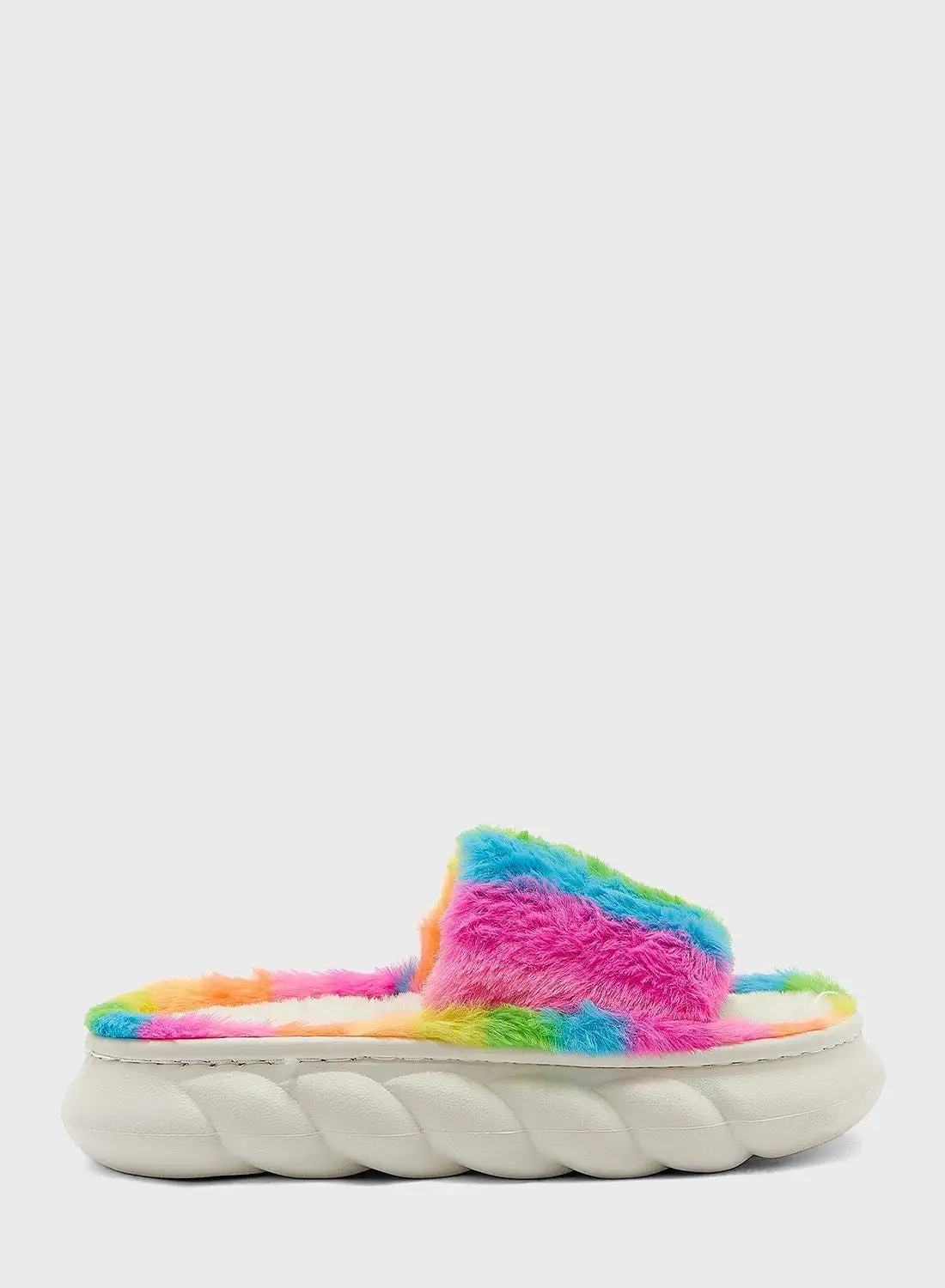 Ginger Neon Stripe Furry Bedroom Slippers