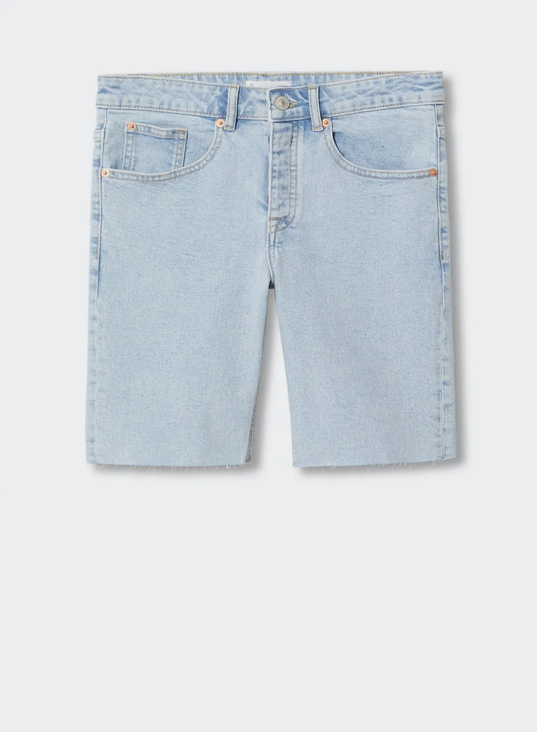 MANGO Kids Light Wash Frayed Hem Denim Shorts