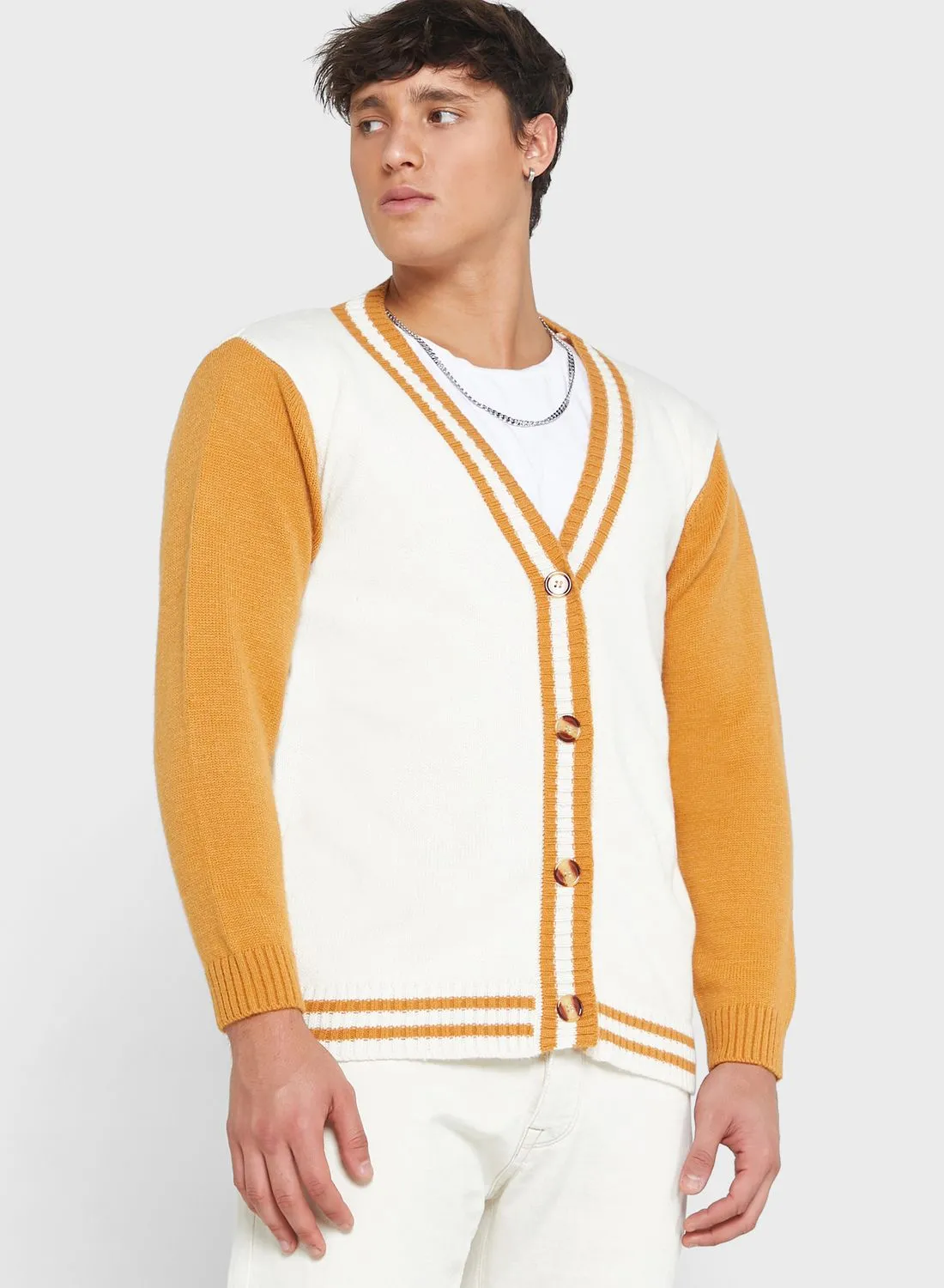 Seventy Five Contrast Sleeve Cardigan