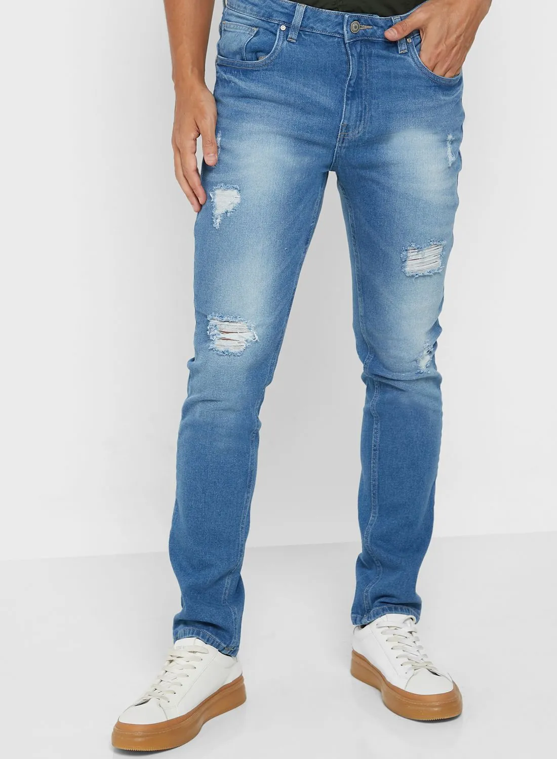 Seventy Five Rip And Repair Tapered Fit Jeans