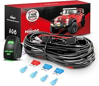 Nilight 16AWG LED Light Bar Wiring Harness Kit 2 Leads 12V On / Off 5 Pin Rocker Switch Power Relay Blade Blade Fuse لشاحنات جيب قارب