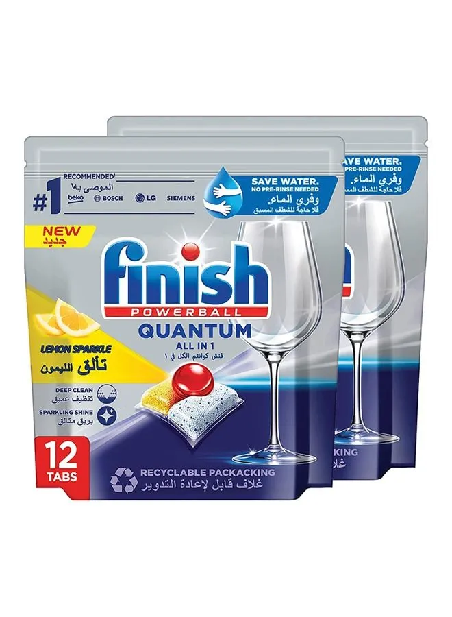 Finish Powerball Quamtum Dishwasher Detergent Lemon Sparkle  12 Tablets Pack Of 2