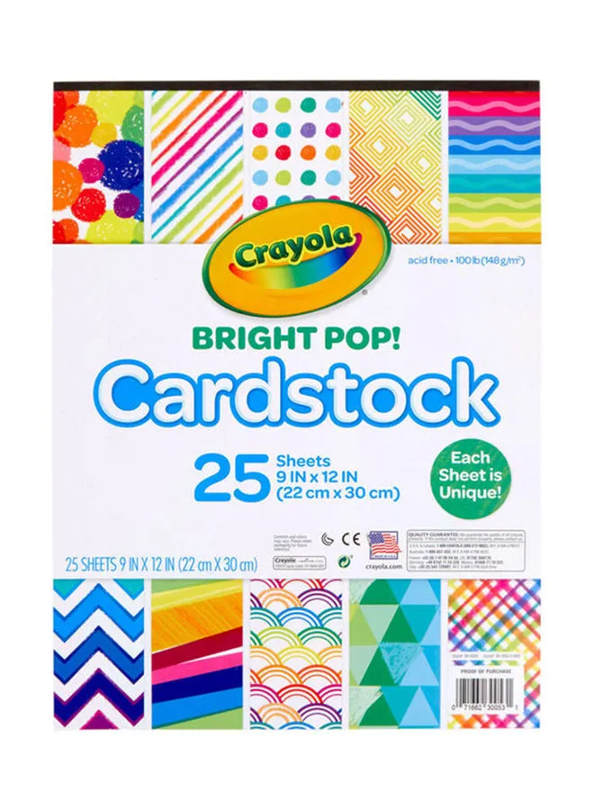 Crayola 25-Sheet Bright Pop Cardstock Set-Each Sheet Is Unique- Multicolour, For 3+ Years 22.86x0.61x3.05cm