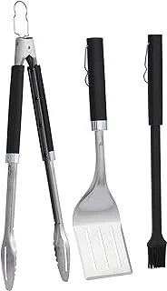 Weber Premium BBQ Tools Set - 3 Pcs | Stainless Steel Tongs, Spatula & Baster for Barbeque Cooking | BBQ Metal Utensils BBQ Accessories for Outdoor Cooking & Grilling - Silver (6764)