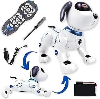 FITTO RC Robo Pet Dog, RC Multifunctional Puppy for kids, Programmable Voice Control Handstand Pet, Interactive Smart Robot Dogs, Birthday Gift for Kids Age 3 4 5 6 7 8 9 10, White