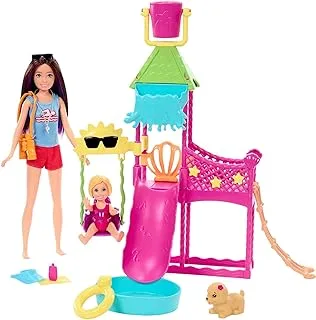 Barbie Toys, Skipper Doll and Waterpark Playset with Working Water Slide and Accessories, First Jobs