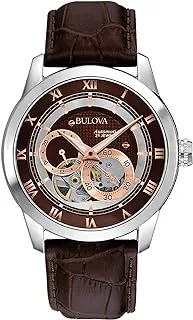 Bulova Men's Classic Sutton 4-Hand Automatic Watch, 24-Hour Sub Dial, Open Aperture, Self-Winding, Exhibition Caseback, Double Curved Mineral Crystal, Luminous Hands, 42mm