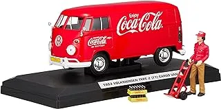 Coca-Cola 1963 Volkswagen T1 Cargo Van with Delivery Driver, Hand Cart Cases 1/24 by Motor City Classics 424062