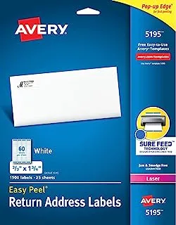 ملصقات عنوان الإرجاع Avery مع التغذية المؤكدة لطابعات الليزر ، 2/3 