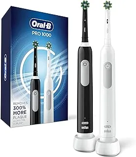 Oral-b Pro 1000 Crossaction Electric Toothbrush, Powered By Braun, Black and White, 2 Count