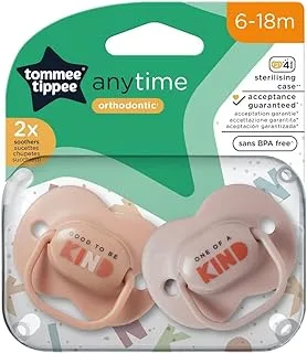 Tommee Tippee Anytime Soothers, Symmetrical Orthodontic Design, BPA-Free Silicone Baglet, Includes Steriliser Box, 6-18m, Pack of 2, Pink