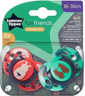 Tommee Tippee Fun Style Soothers, Symmetrical Orthodontic Design, BPA-Free Silicone Baglet, Includes Steriliser Box, 18-36m, Pack of 2, Red