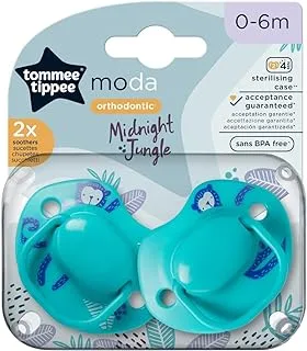 Tommee Tippee Moda Soothers for Newborns, Symmetrical Orthodontic Design, BPA-Free Silicone Baglet, Includes Steriliser Box, 0-6m, Pack of 2, Turquoise