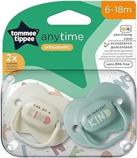 Tommee Tippee Anytime Soothers, Symmetrical Orthodontic Design, BPA-Free Silicone Baglet, Includes Steriliser Box, 6-18m, Pack of 2, Blue