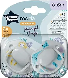 Tommee Tippee Moda Soothers for Newborns, Symmetrical Orthodontic Design, BPA-Free Silicone Baglet, Includes Steriliser Box, 0-6m, Pack of 2, OffWhite