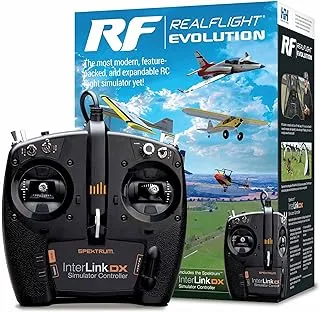 برنامج RealFlight Evolution RC Flight Simulator مع وحدة تحكم Interlink DX متضمنة RFL2000 Air / Heli Simulators المتوافقة مع سماعات الرأس VR خيارات متعددة اللاعبين عبر الإنترنت