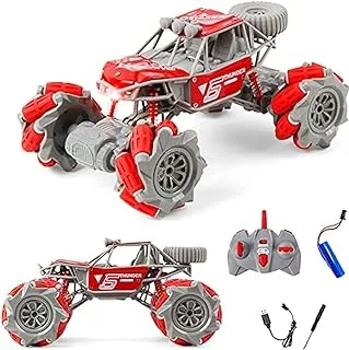 DIY Stunt Car RC Truck, 4WD 2.4GHz Remote Control Truck, DIY toy with off-road tires 360° turns with LED Lights RC drift trucks for Boys Birthday (BLUE) (Red)