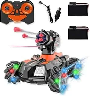 FITTO Kidwala Remote Control Tank with Shooting Missile Darts 180° Rotating Shooting & 360° Rotating Vehicle, rock climbing vehicle with shooting safety bullets, colorful LED car toy for boys, Red