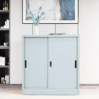 RIGID Heavy Duty Steel Sliding Door Cupboard Low Height, Curved Shape 0.7mm Thickness (Grey)