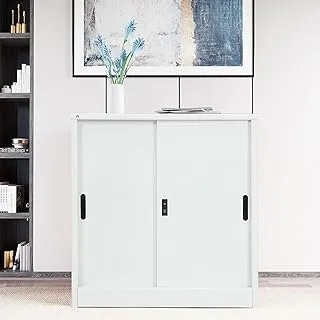 RIGID Heavy Duty Steel Sliding Door Cupboard Low Height, Curved Shape 0.7mm Thickness (White)