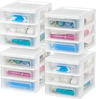 IRIS USA Small 3-Drawer Desktop Organizer, 4 Pack, Stackable, for Office, School, Stationary, Makeup Organizer, Bathroom, Utility, Medical Supplies, Desk Organizer, Versatile Storage, White