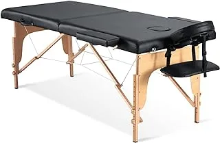 CHRUN Portable Massage Table Massage Bed Lash Bed Facial Bed SPA Bed Tattoo Table Height Adjustment with Accessories & Carrying Bag 2 Section Wooden KYBJ-302-TMM6