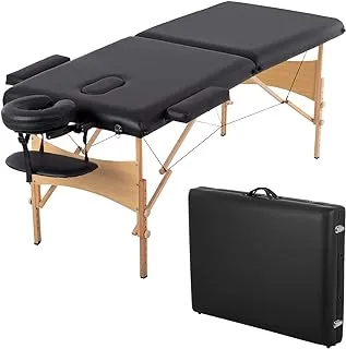 BestMassage Massage Table,Lash Bed SPA Height Adjustable Table 77 Inch Long 28 Wide 2 Fold PU Portable Salon (Black1)