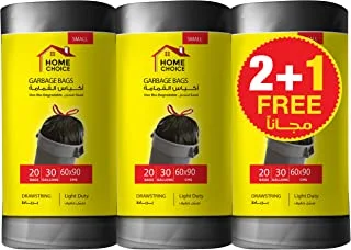 Home Choice, 30 Gallons Drawstring Pack of 3, Black, 60 Garbage Bags, Size 60x90 cm, Trash Bags, Bin Liner, Waste Bags for Indoor and Outdoor Purposes