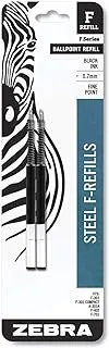 Zebra Pen F-Series Ballpoint Stainless Steel Pen Refill, Fine Point, 0.7mm, Black Ink, 2-Count