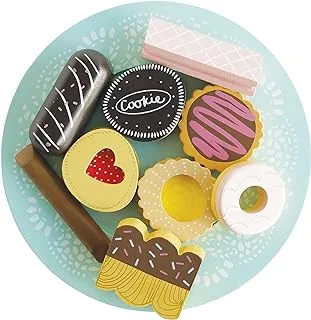 Le Toy Van - Educational Wooden Toy Role Play Biscuit Set | Pretend Play Afternoon Tea And Cakes Wooden Play Food, TV298