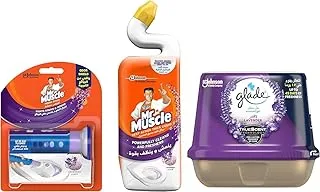 Glade Lavender Scented Gel Air Freshener 300ml, Mr. Muscle Lavender Deep Action Thick Liquid Toilet Cleaner 750ml & Lavender Fresh Gel Discs Toilet Freshener 38g