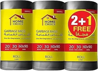 Home Choice Garbage Bags, 30 Gallons Pack of 3, Black, 60 Garbage Bags, Size 60x90 cm, Bin Liner, Trash Bags, Waste Bags for Indoor and Outdoor Purposes