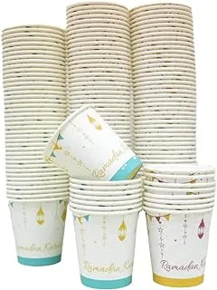 Ramadan Kareem Disposable Paper Cups White & Gold Moon Star Lantern Themed Ramadan Paper Cups 150 Pieces