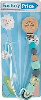 Factory Price Pacifier Holders for Anti-drop, Wooden Teething toy and Beads Planted Holder with Soft-ended Clip -Sky Blue