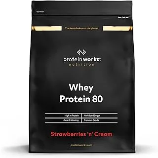 Protein Works Whey Protein Powder, Whey 80 Concentrate Protein Shake, Strawberries and Cream, 2 kg