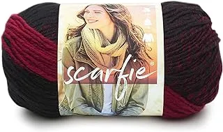 (1 Skein) Lion brand Scarfie Bulky Yarn, Cranberry/Black