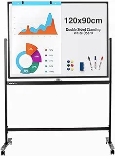 COOLBABY Large Size Rolling Whiteboard 90 * 120cm - Magnetic Whiteboard with Base - Double Sided Adjustable Height Dry Wipe Board - Mobile with Easel - Suitable for home offices and schools