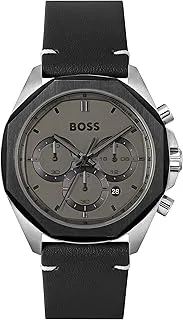 Hugo Boss Men's Grey Dial Black Leather Watch - 1514014