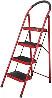 ECVV 4 Step Ladder Folding Step Stool Stepladders with Anti-Slip and Wide Pedal for Home and Kitchen Use Space Saving (RED)