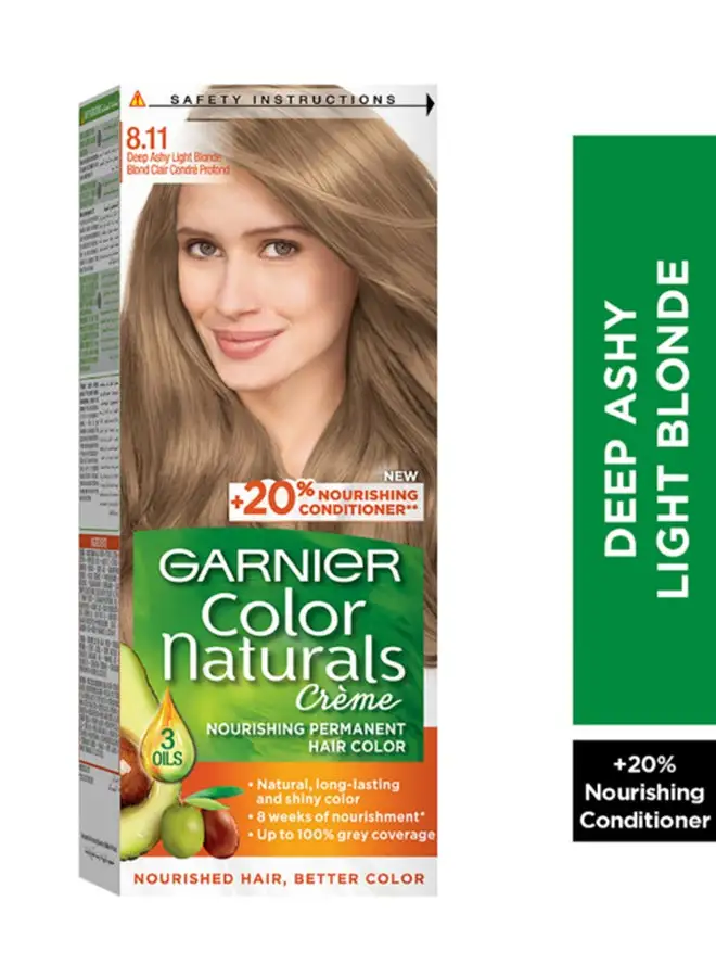 Garnier Color Naturals Permanent Hair Color Cream 8.11 Deep Ashy Light Blonde Hair Color 112ml