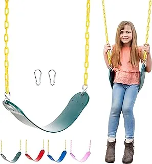 Squirrel Products Heavy Duty Strap Swing Seat - Playground Swing Seat Replacement and Carabiners for Easy Install - Green