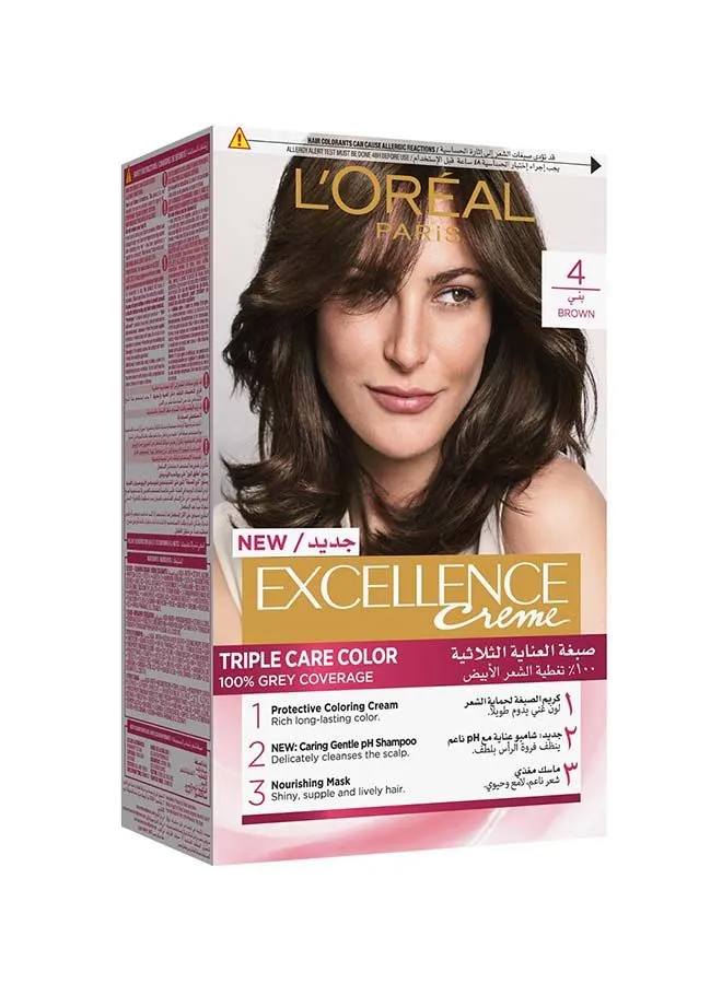 L'OREAL PARIS Excellence Creme Triple Care Color, 4 Brown 192ml