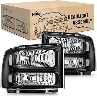 Nilight Headlight Assembly 2005 2006 2007 F250 F350 F450 F550 Super Duty Black Housing Clear Corner Clear Lens Headlights Assembly Replacement, 2 Years Warranty