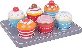 Bigjigs Toys Wood Cupcakes and Muffin Tray Play Food Toy 7 Pieces Set