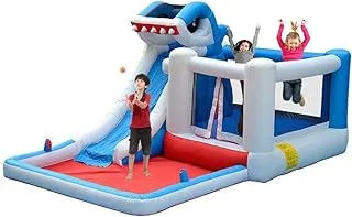 Bouncy Castles Bouncy Castle Shark Slide Castle Outdoor Trampoline Children's Recreation Inflatable Game House (Color : Blue, Size : 480 * 280 * 225cm)